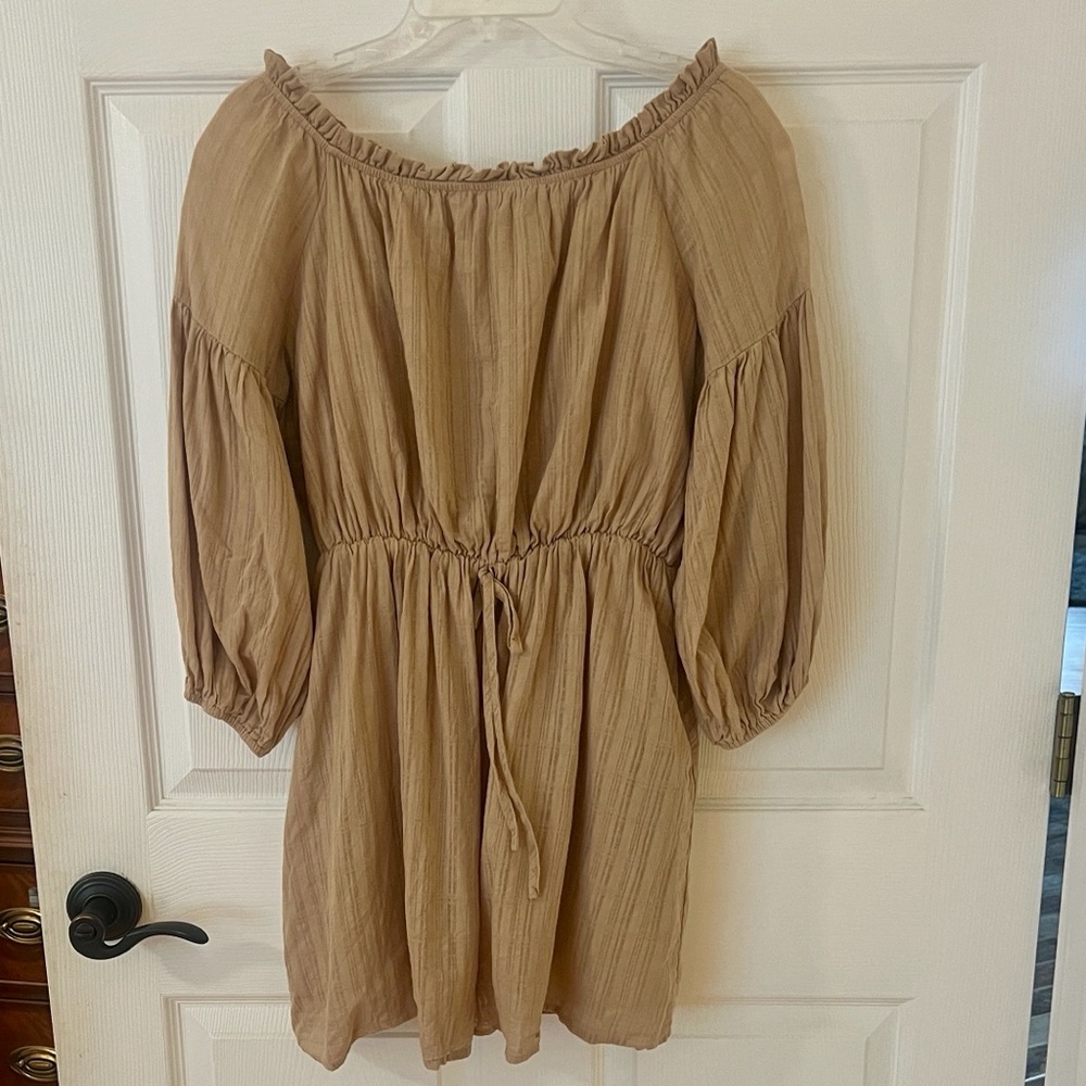 Peach Love California Tan Off-Shoulder Dress